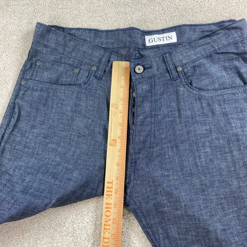 Gustin Pants Mens 36 Blue Slim Fit California Sewn Chambray Cotton Trousers